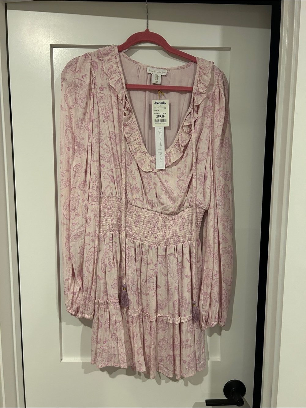 House of Harlow 1960 Pink Paisley Ruffle Long-Sleeve Dress